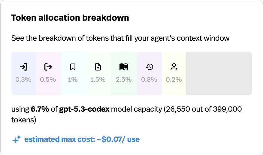 Pickaxe token allocation settings showing memory and knowledge base distribution